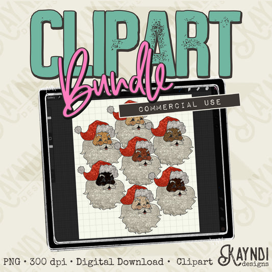 Hand Drawn Santa Sequin Clipart Element PNG Digital Downloads Elements Multiple Variants Santa hat Commercial Use