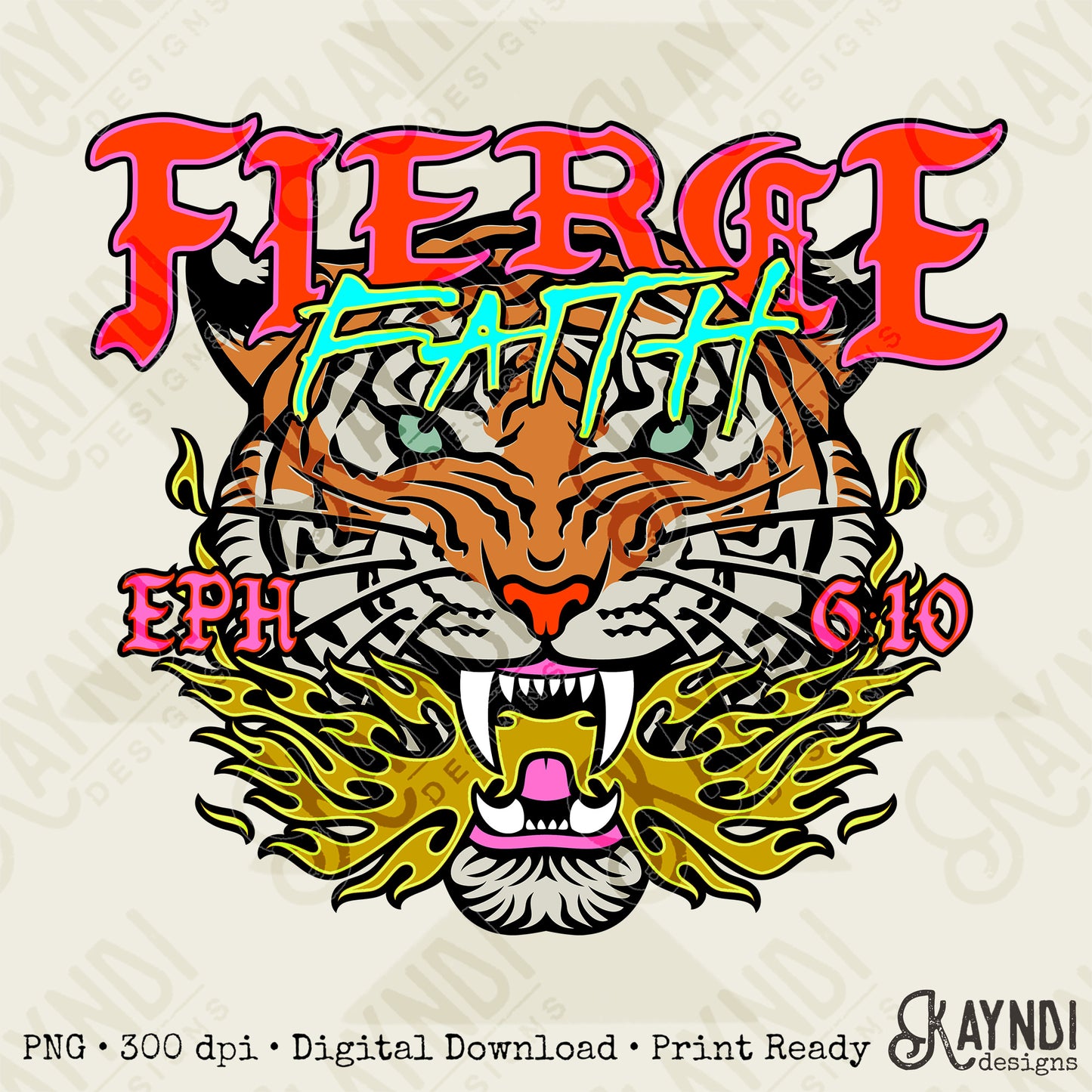 Fierce Faith Tiger Fierce Faith Collab Design Sublimation Design PNG Digital Download Printable Cute Rock Band Jesus Skull Goth Grunge