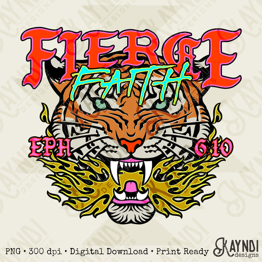 Fierce Faith Tiger Fierce Faith Collab Design Sublimation Design PNG Digital Download Printable Cute Rock Band Jesus Skull Goth Grunge