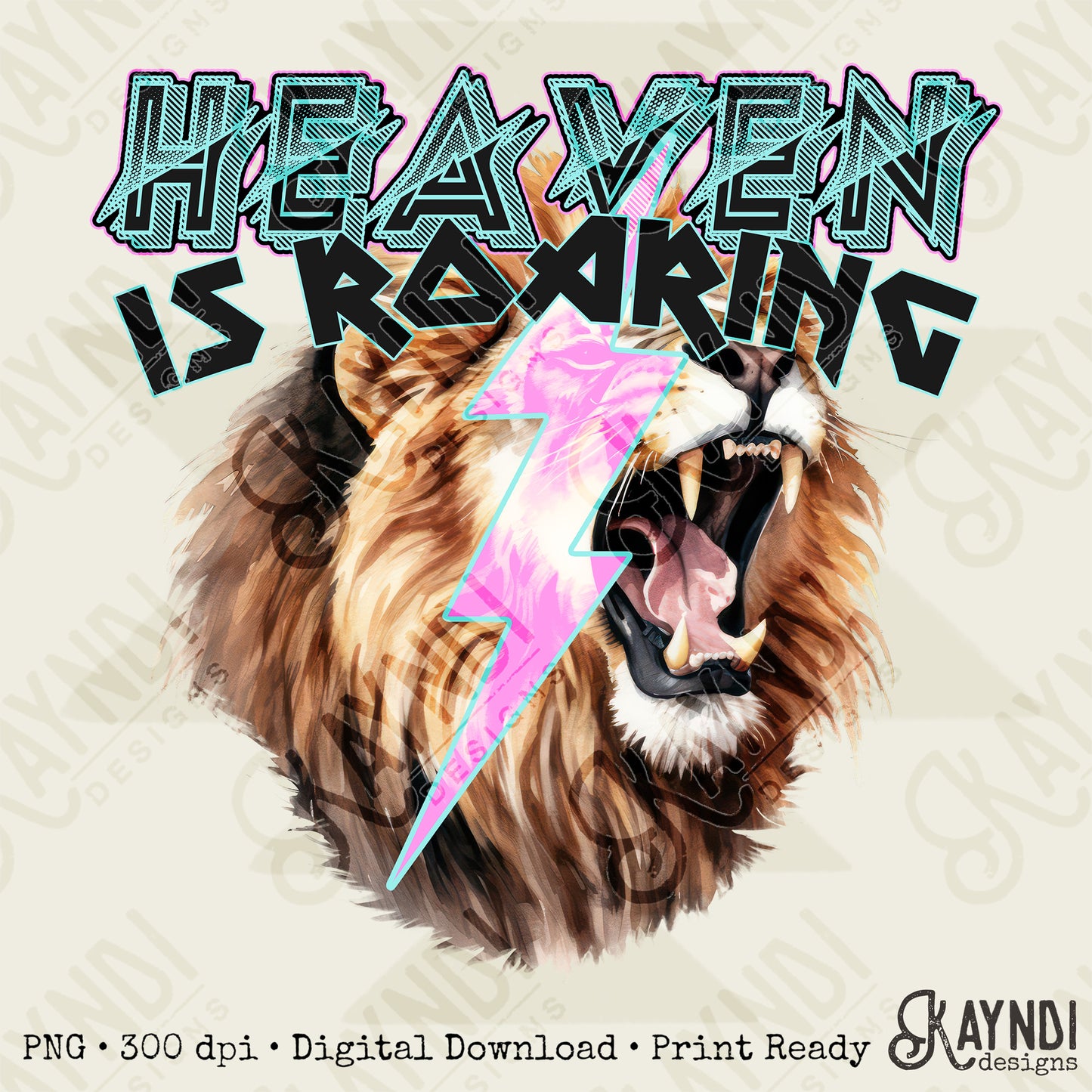 Heaven is Roaring Black Fierce Faith Collab Design Sublimation Design PNG Digital Download Printable Cute Rock Band Jesus Lion Bolt Goth Grunge