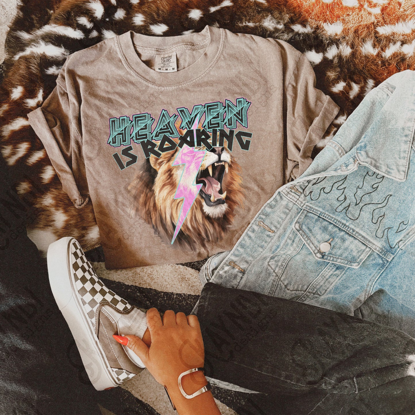 Heaven is Roaring Black Fierce Faith Collab Design Sublimation Design PNG Digital Download Printable Cute Rock Band Jesus Lion Bolt Goth Grunge