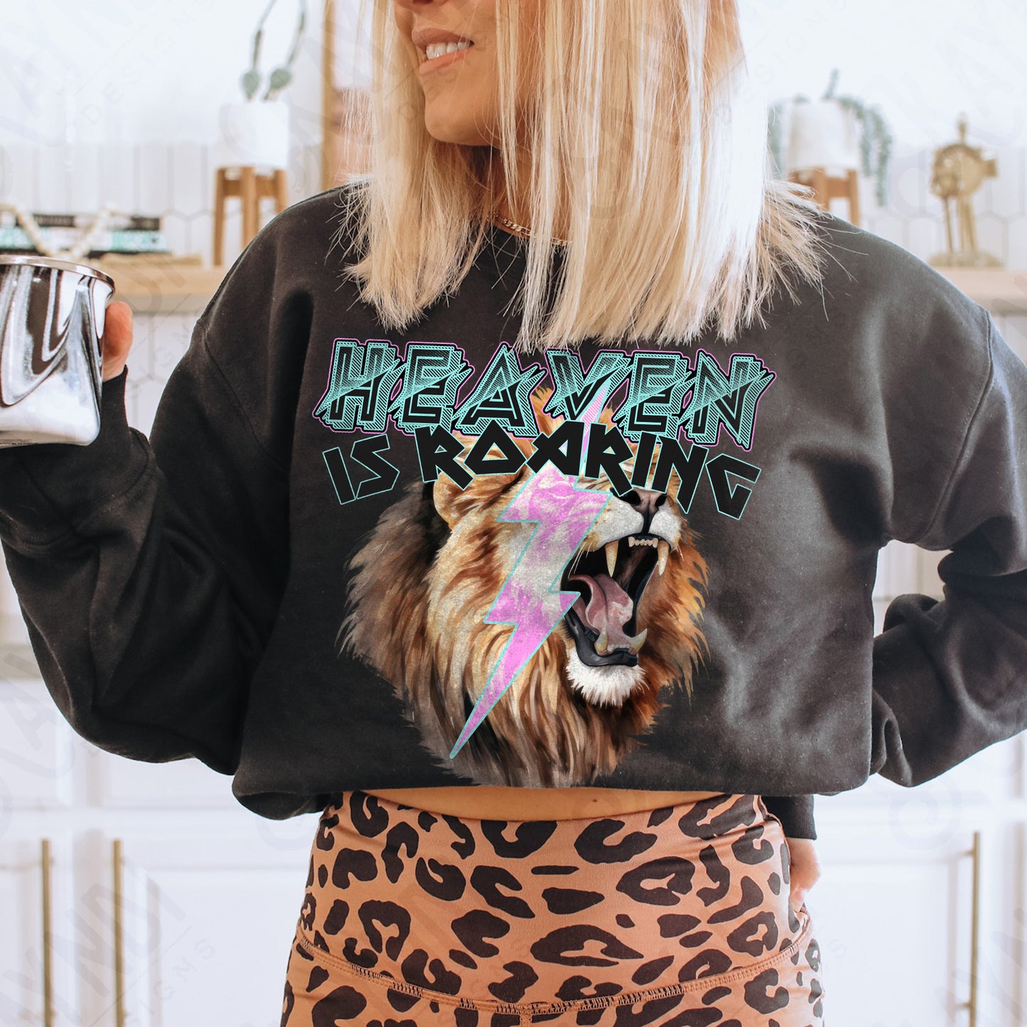 Heaven is Roaring Black Fierce Faith Collab Design Sublimation Design PNG Digital Download Printable Cute Rock Band Jesus Lion Bolt Goth Grunge