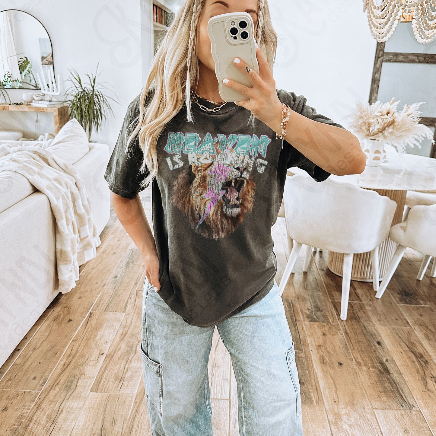 Heaven is Roaring Distressed White Fierce Faith Collab Design Sublimation Design PNG Digital Download Printable Cute Rock Band Jesus Lion Bolt Goth Grunge