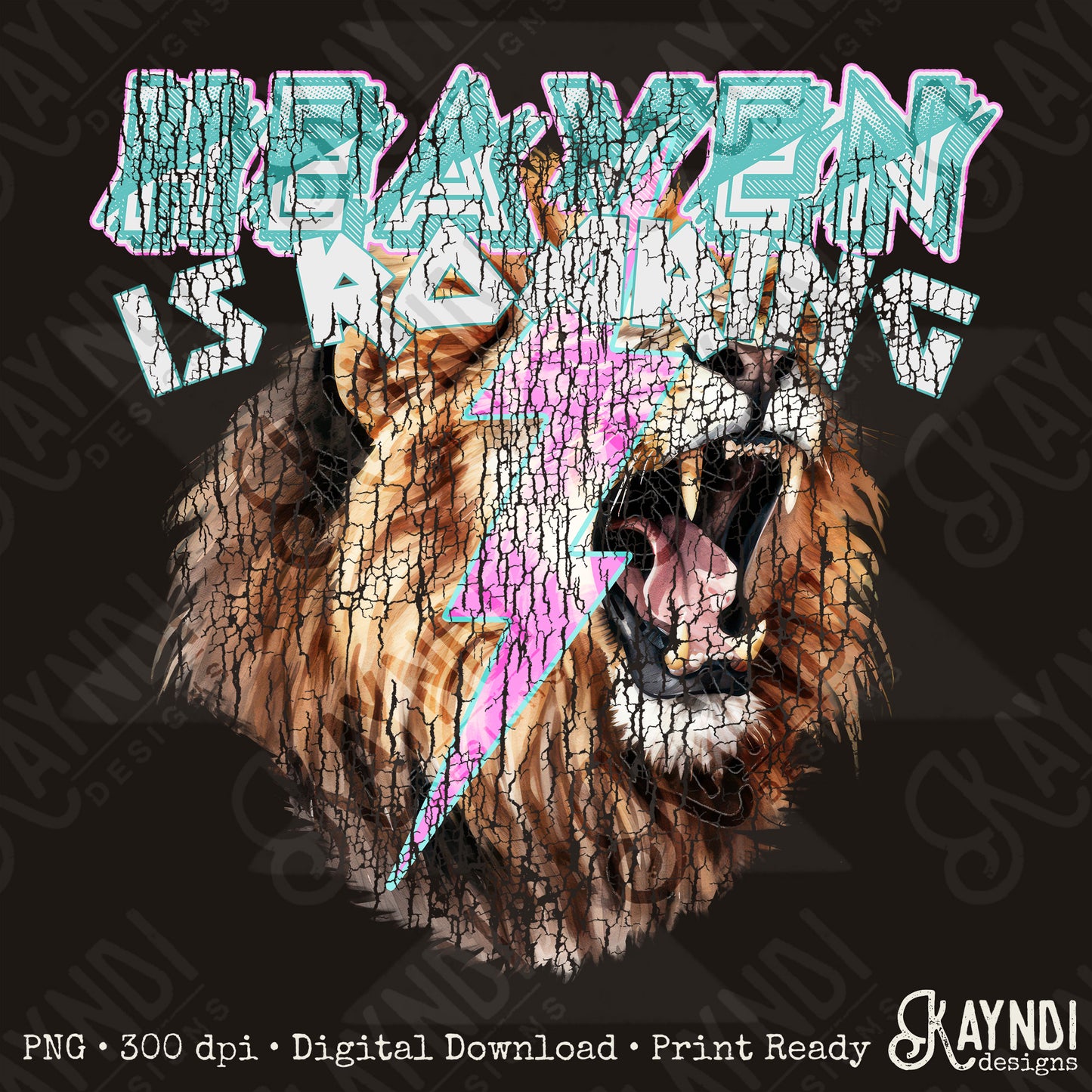 Heaven is Roaring Distressed White Fierce Faith Collab Design Sublimation Design PNG Digital Download Printable Cute Rock Band Jesus Lion Bolt Goth Grunge