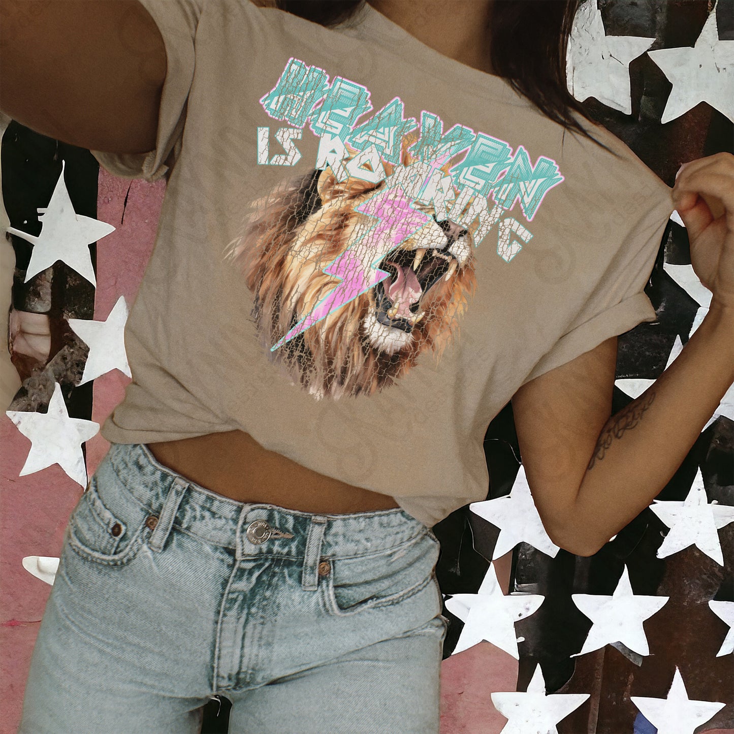 Heaven is Roaring Distressed White Fierce Faith Collab Design Sublimation Design PNG Digital Download Printable Cute Rock Band Jesus Lion Bolt Goth Grunge