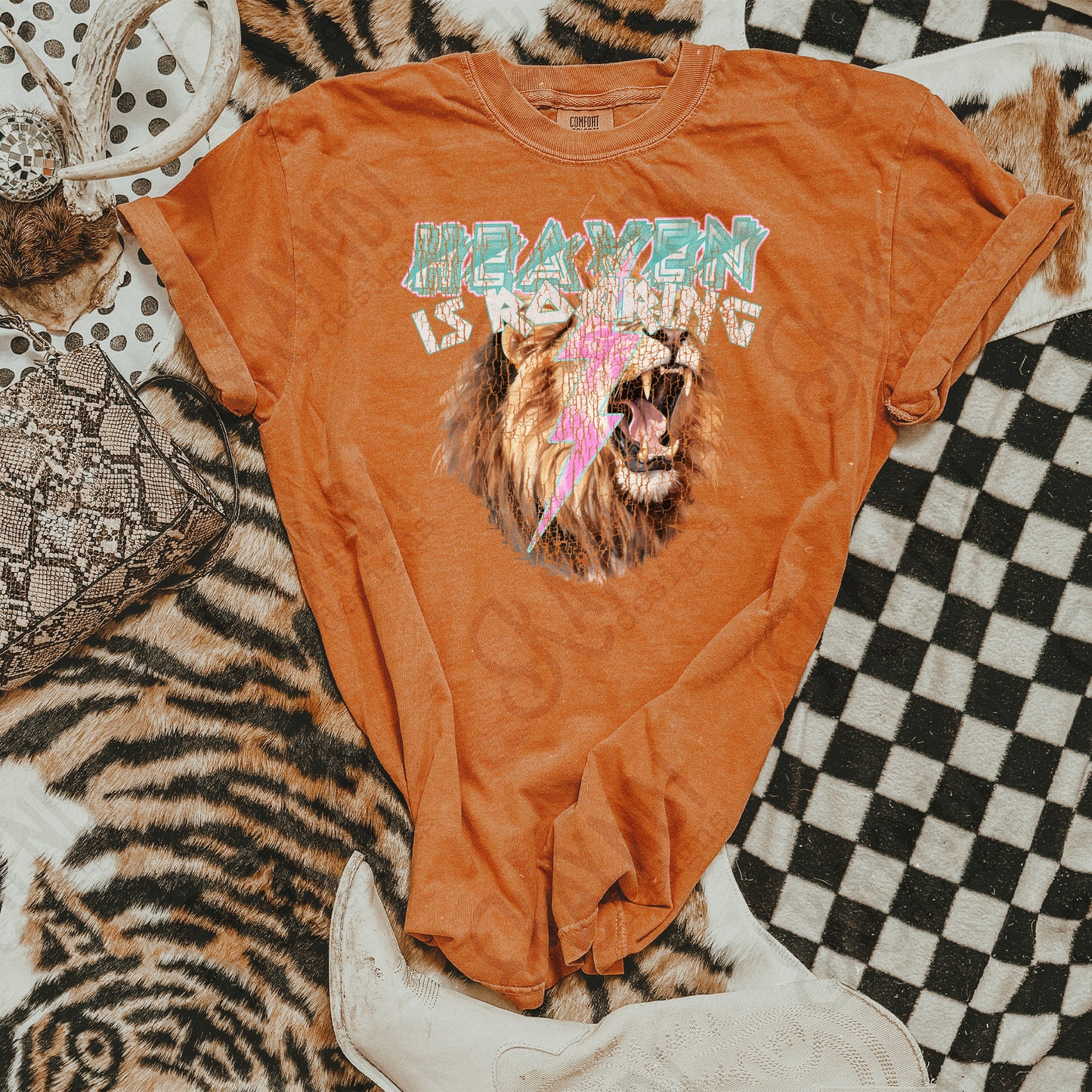 Heaven is Roaring Distressed White Fierce Faith Collab Design Sublimation Design PNG Digital Download Printable Cute Rock Band Jesus Lion Bolt Goth Grunge