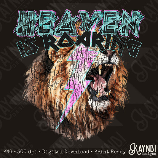 Heaven is Roaring Distressed Black Fierce Faith Collab Design Sublimation Design PNG Digital Download Printable Cute Rock Band Jesus Lion Bolt Goth Grunge