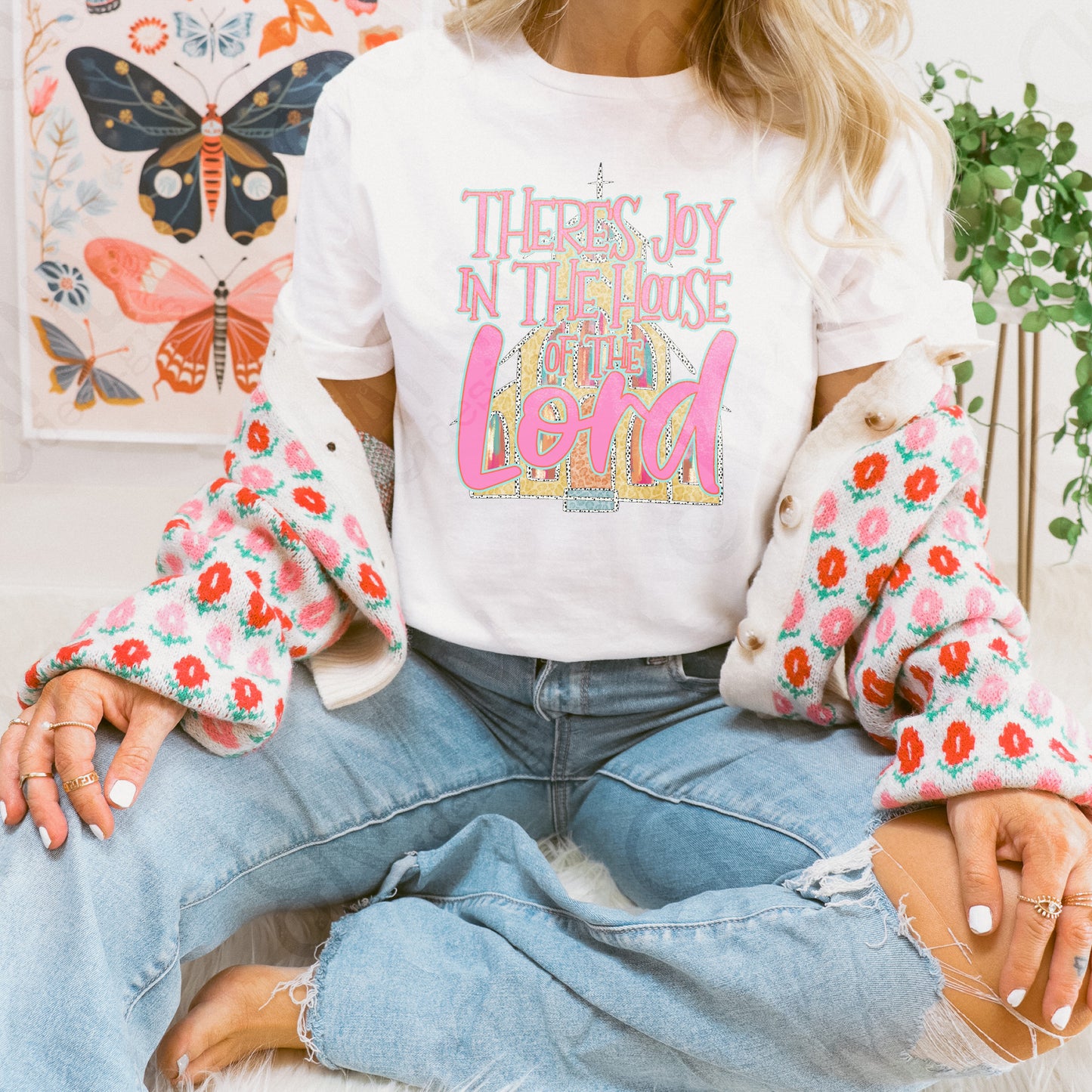 Joy in the House of the Lord with Pocket Fierce Faith Collab Design Sublimation Design PNG Digital Download Printable Cute Church Brushstrokes Glitter Pink Preppy