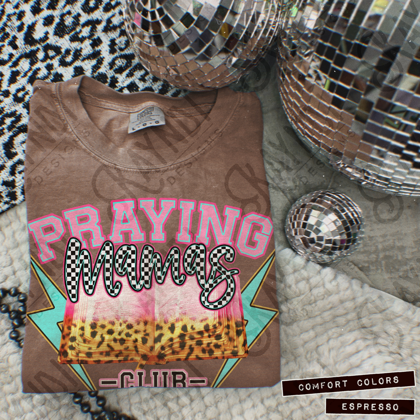 Praying Mamas Club Fierce Faith Collab Design Sublimation Design PNG Digital Download Printable Cute Pink Leopard Checker Lightning Bolt Bible