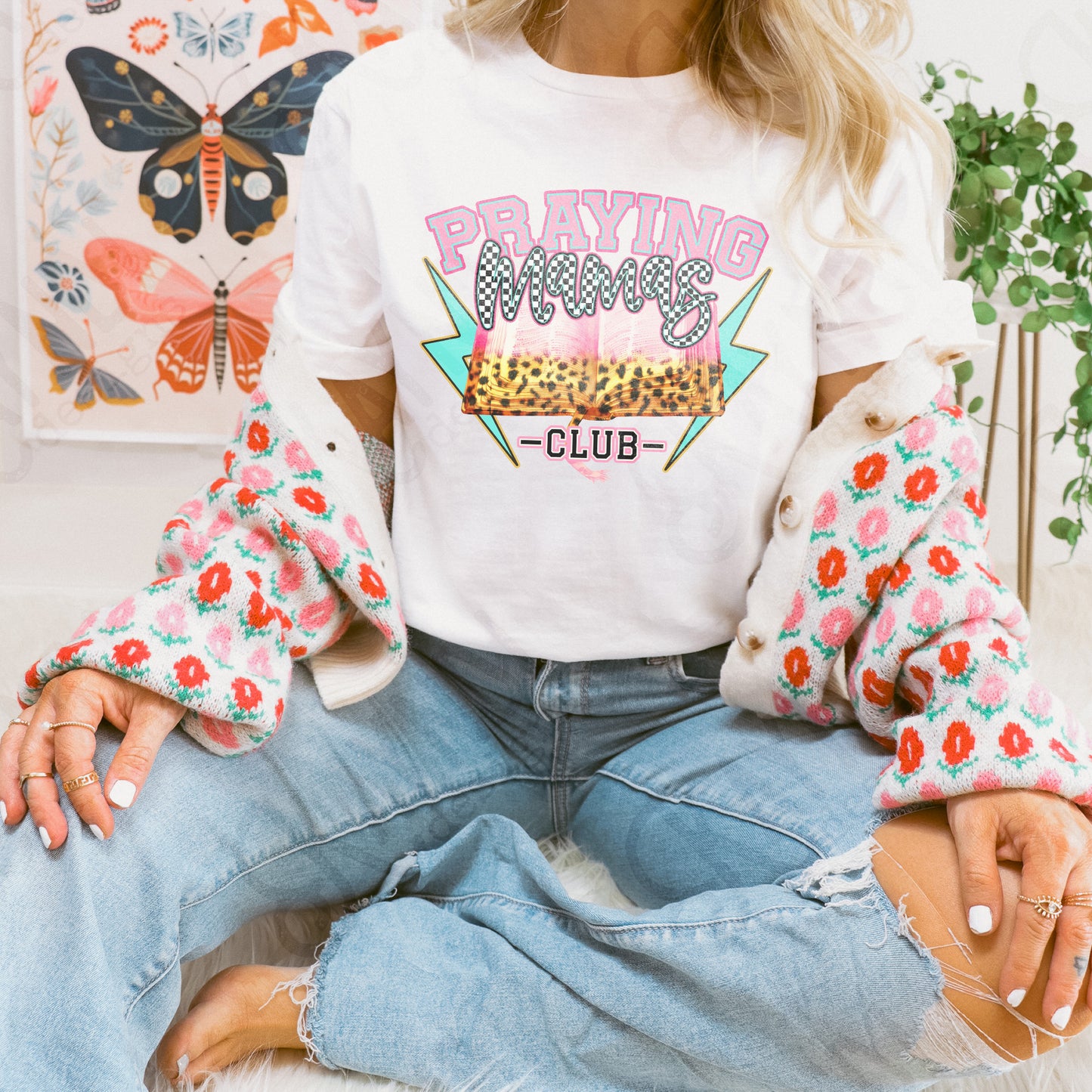Praying Mamas Club Fierce Faith Collab Design Sublimation Design PNG Digital Download Printable Cute Pink Leopard Checker Lightning Bolt Bible