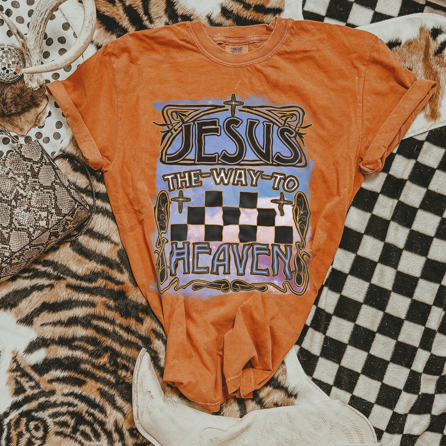 The Way To Heaven Single Color Sublimation Design PNG Digital Download Printable Faith Checkered Jesus