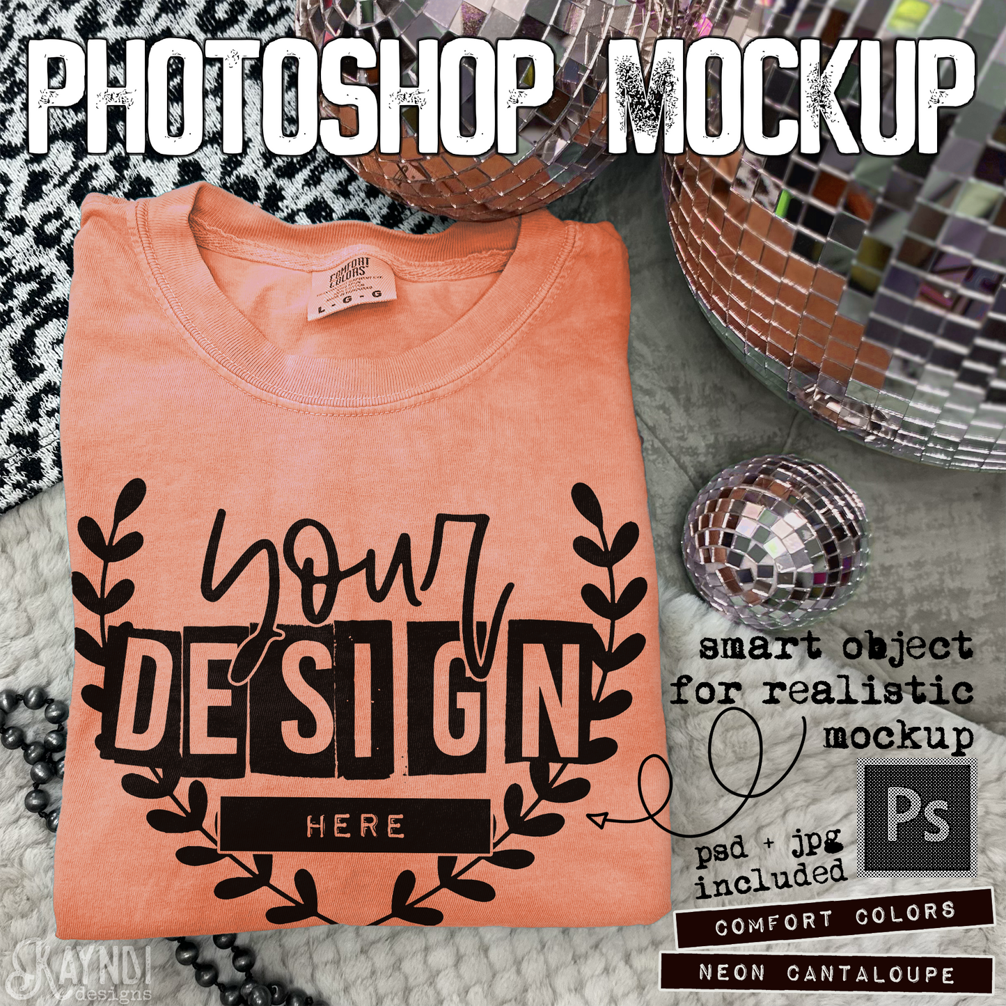 Comfort Colors Neon Cantaloupe High Quality PSD File with Smart Object Mock-up