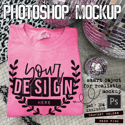 Comfort Colors Neon Pink High Quality PSD File with Smart Object Mock-up