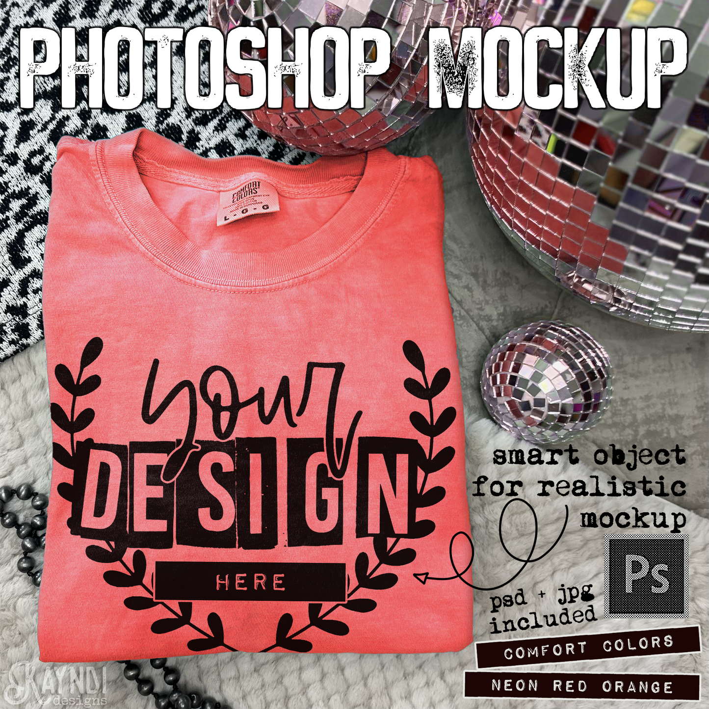 Comfort Colors Neon Red High Quality PSD File with Smart Object Mock-up