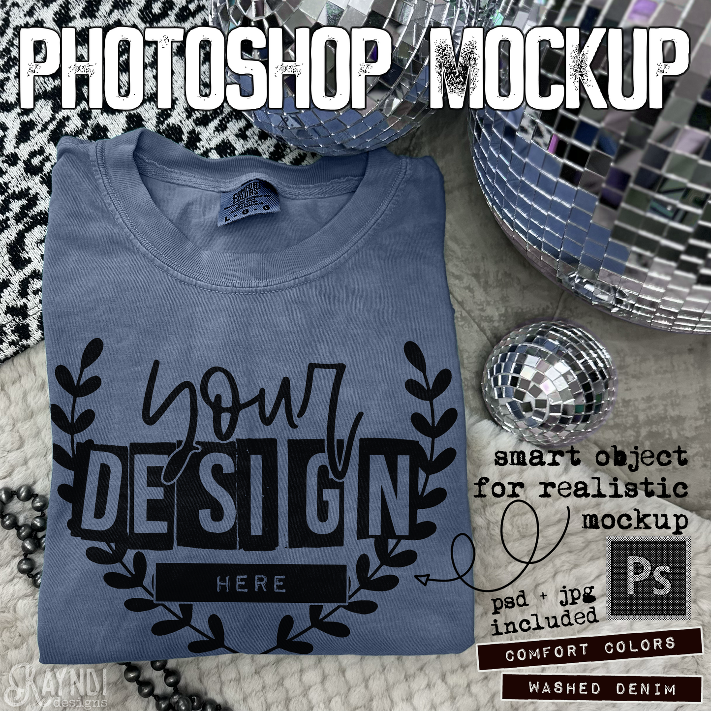 Comfort Colors Washed Denim High Quality PSD File with Smart Object Mock-up