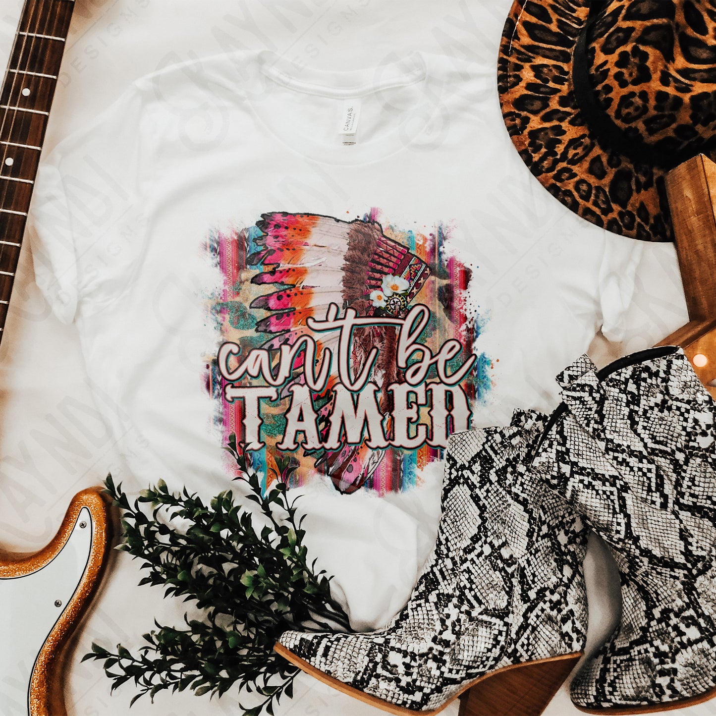 Can't Be Tamed Sublimation Design PNG Digital Download Printable Head Dress Aztec Brushstroke