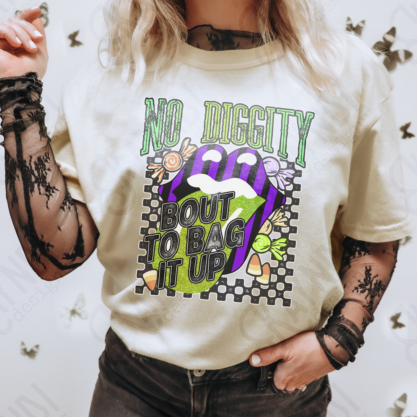 No Diggity Bout to Bag it Up Design PNG Digital Download Printable Halloween Trick or Treat Design Grunge Rock Band