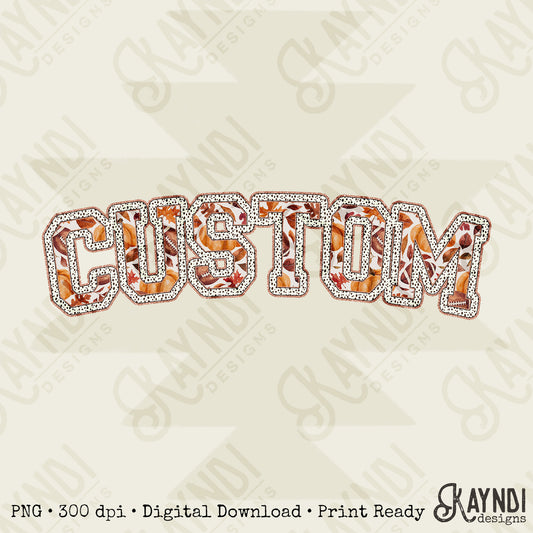 Custom Nickname Team Sports Design Sublimation Design PNG Digital Download Printable Football Fall Autumn Gold Glitter Brushstrokes Mascot School Football Teacher Cheerleader Mama Mini