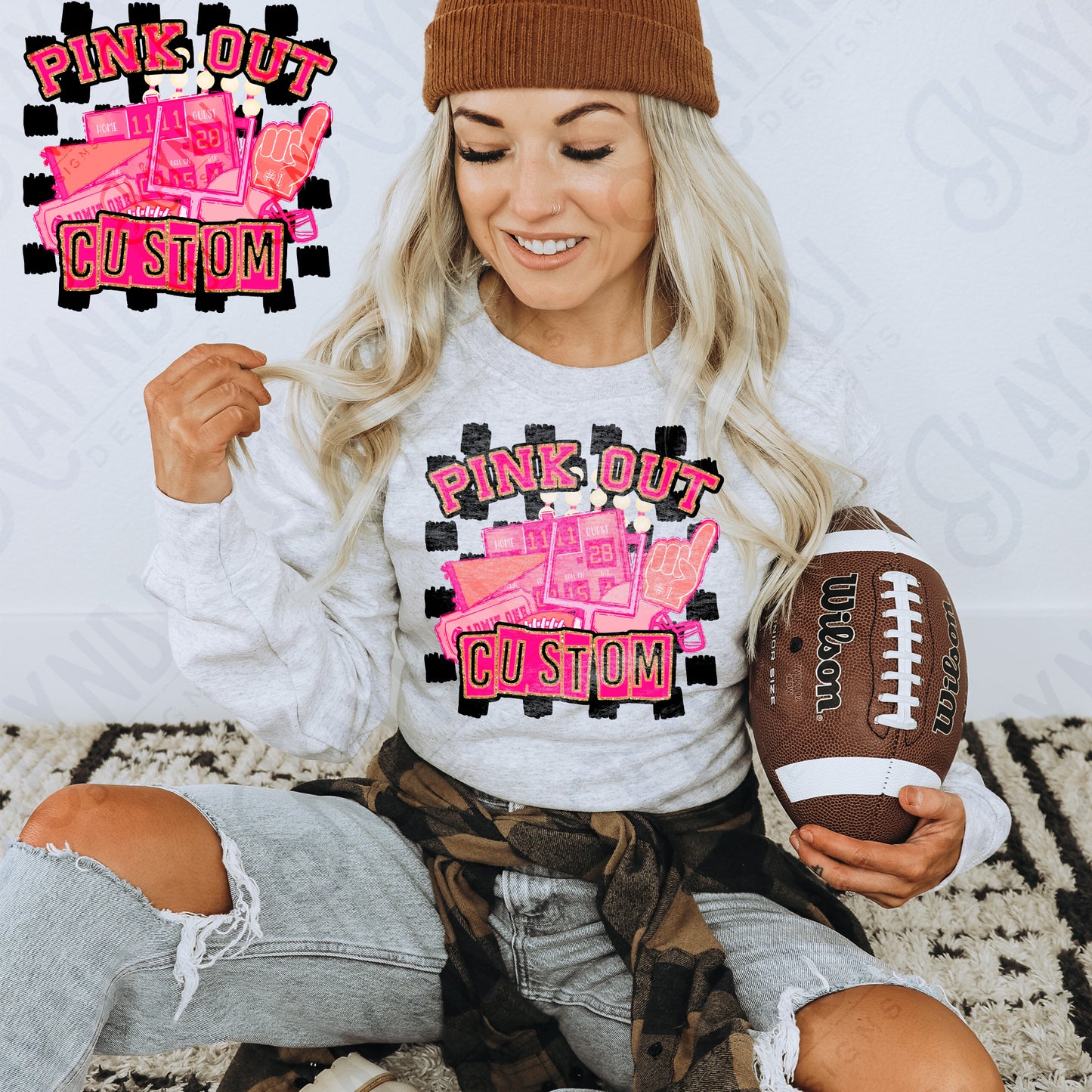Pink Out Custom Mascot Pink Design Sublimation Design PNG Digital Download Printable Cute Girly Football Cheer Cheerleader