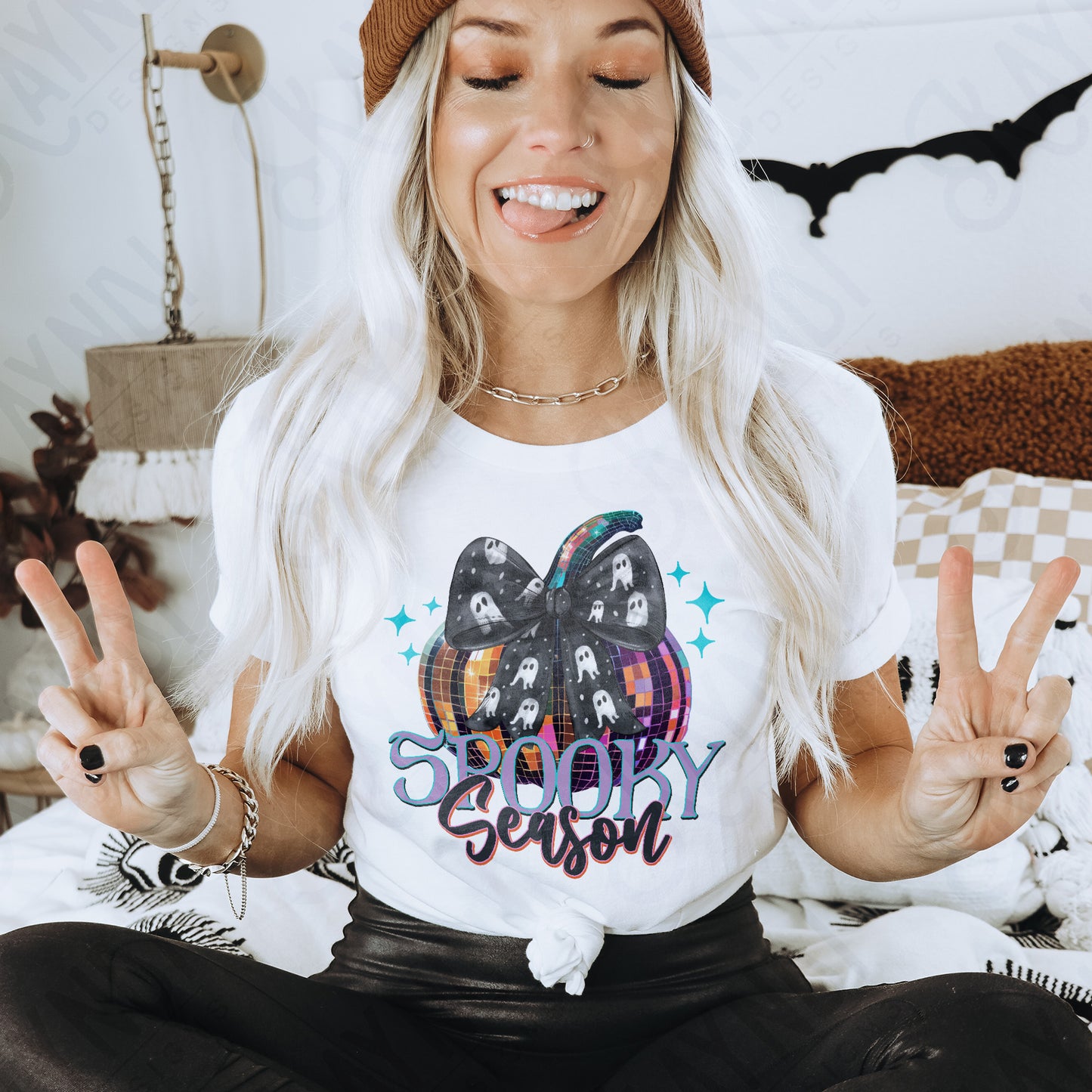 Spooky Season Design PNG Digital Download Printable Halloween Trick or Treat Design Grunge Rock Band Coquette Bow Disco Pumpkin Ghosts