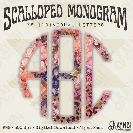 Autumn Wilderness Scalloped Monogram Set Sublimation Design PNG Digital Download Printable Football Autumn