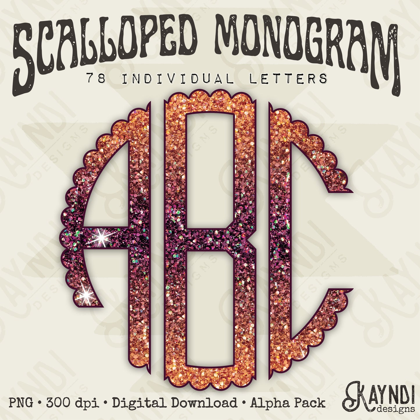 Autumn Night Glitter Scalloped Monogram Set Sublimation Design PNG Digital Download Printable Football Autumn Glitter