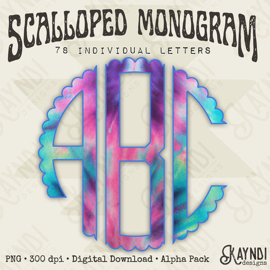 Lavender Haze Scalloped Monogram Set Sublimation Design PNG Digital Download Printable