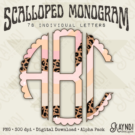 Wild Dreams Scalloped Monogram Set Sublimation Design PNG Digital Download Printable