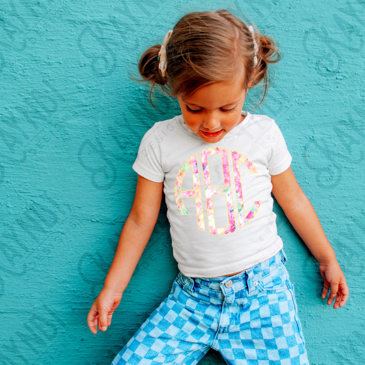 Cotton Candy Dreams Tie Dye Scalloped Monogram Set Sublimation Design PNG Digital Download Printable Preppy