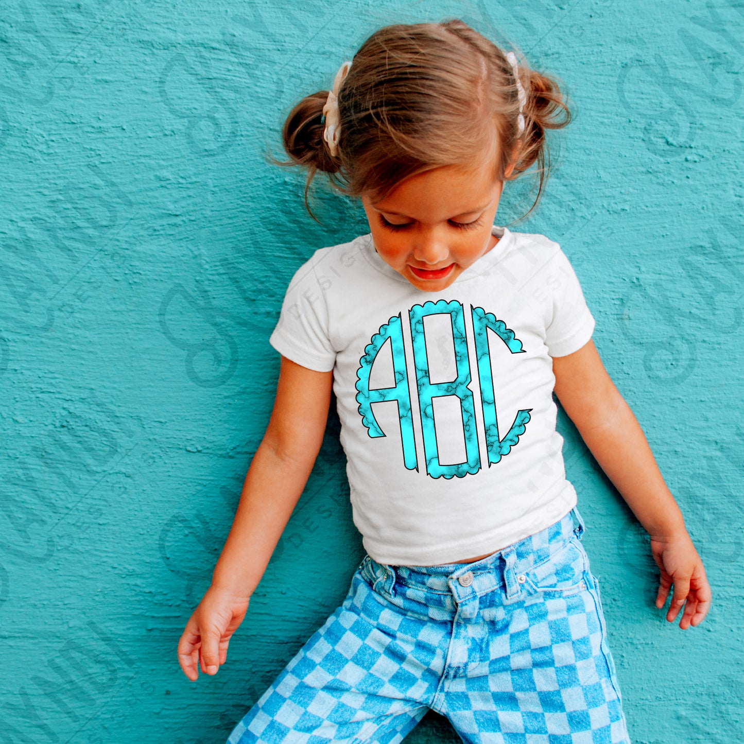 Cowgirl Candy Scalloped Monogram Set Sublimation Design PNG Digital Download Printable Turquoise Western