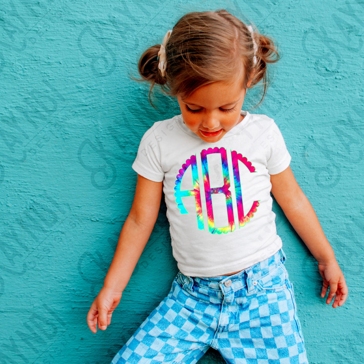 Electric Sunset Tie-Dye Scalloped Monogram Set Sublimation Design PNG Digital Download Printable