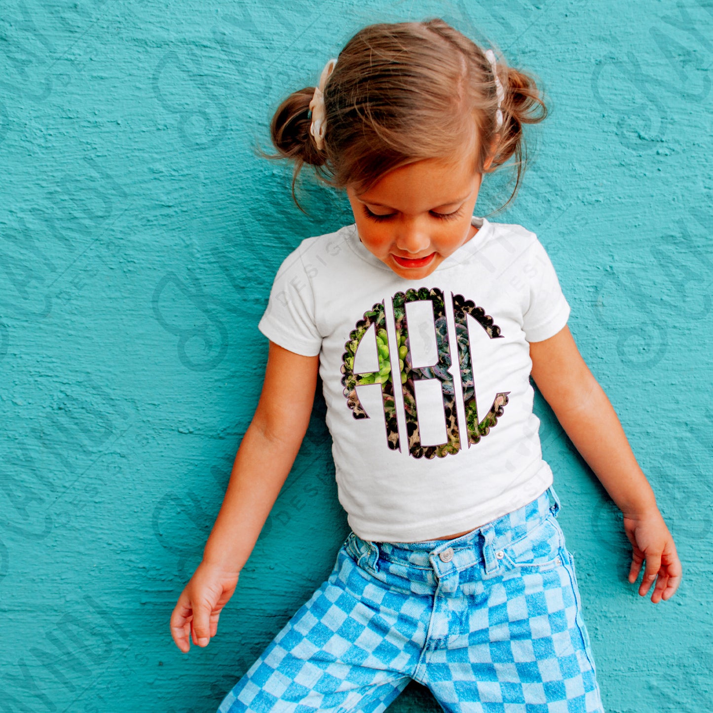 Succulent Spots Scalloped Monogram Set Sublimation Design PNG Digital Download Printable