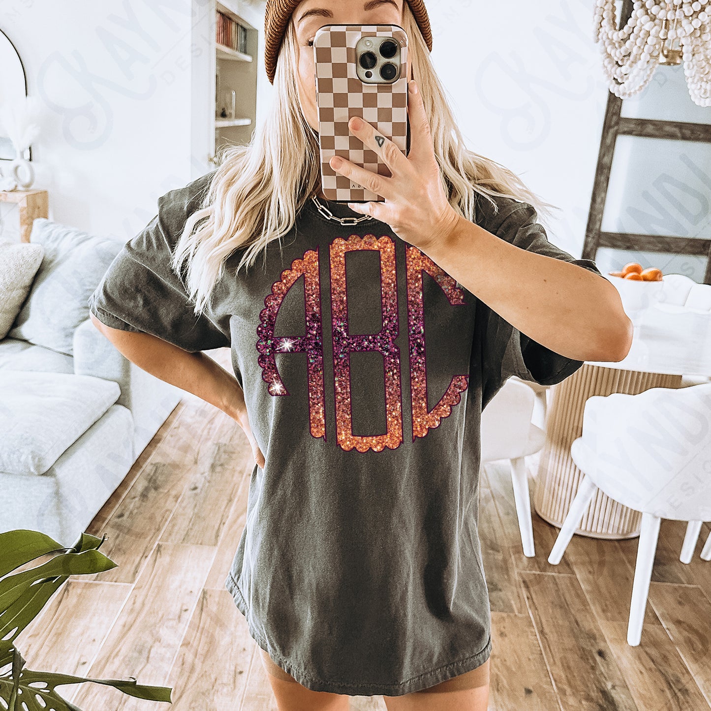 Autumn Night Glitter Scalloped Monogram Set Sublimation Design PNG Digital Download Printable Football Autumn Glitter