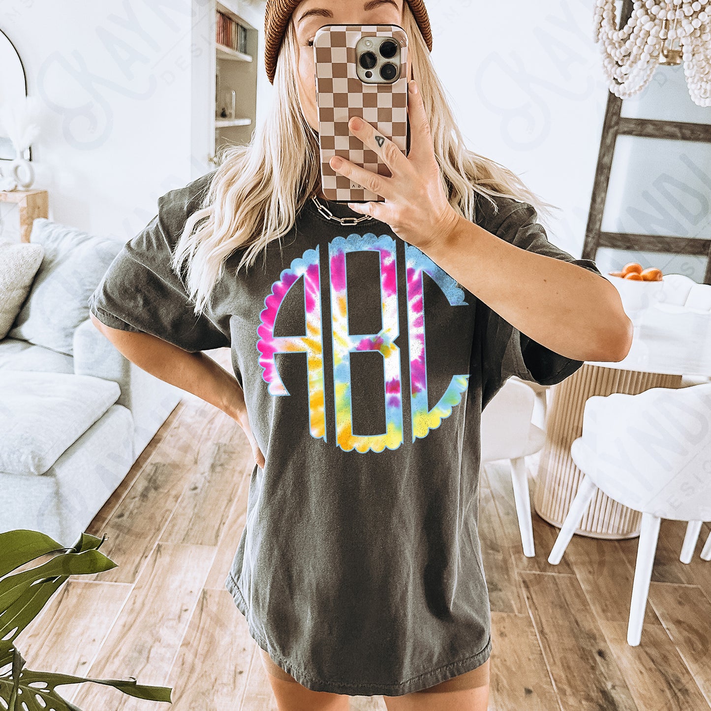 Sunshine Vibes Tie-Dye Scalloped Monogram Set Sublimation Design PNG Digital Download Printable