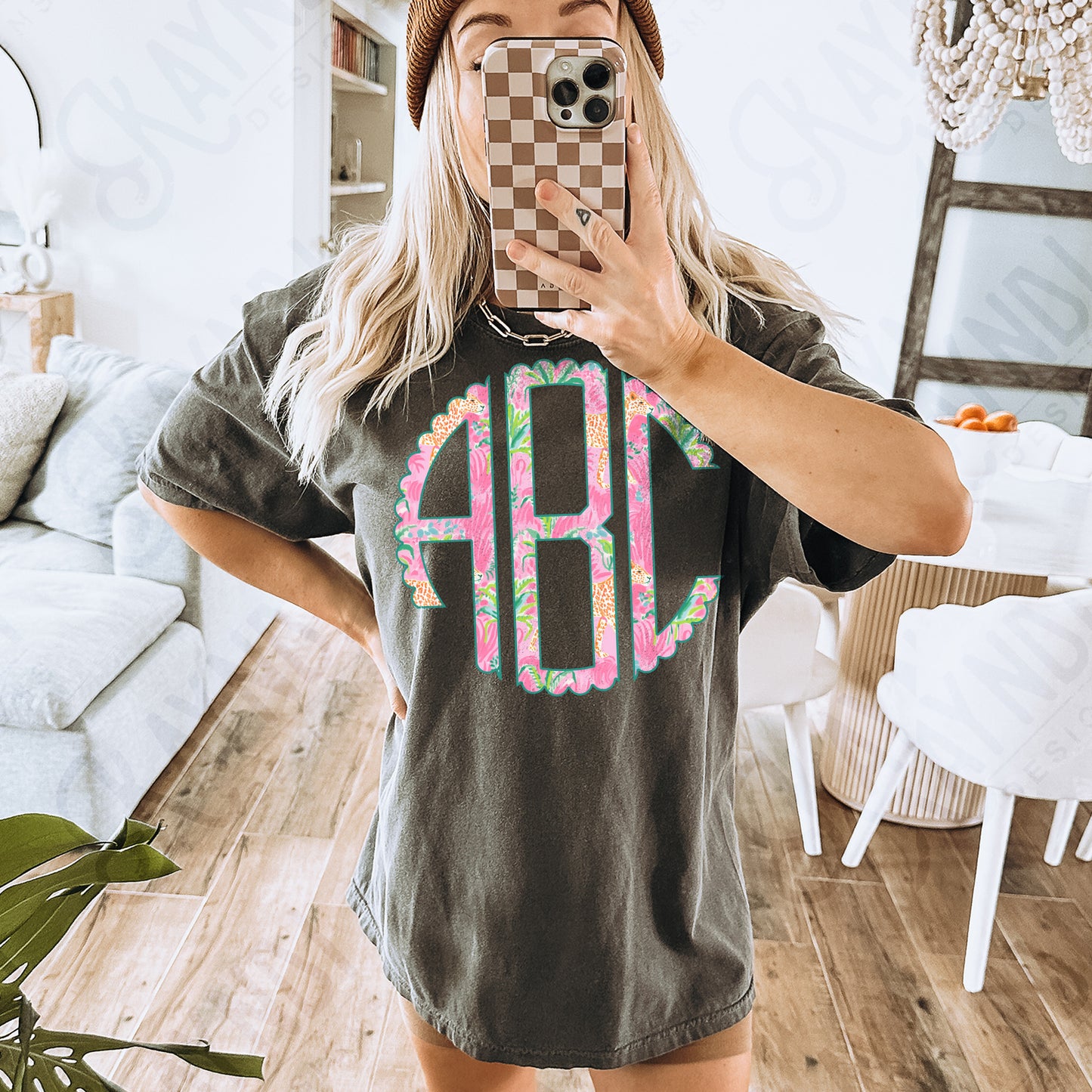 Topical Feline Scalloped Monogram Set Sublimation Design PNG Digital Download Printable Tropical Cat Beach