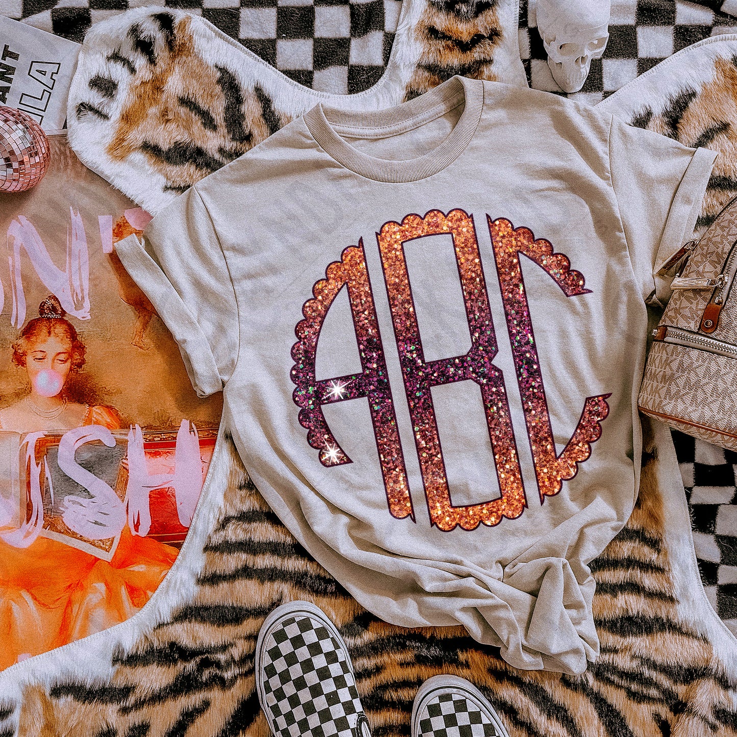 Autumn Night Glitter Scalloped Monogram Set Sublimation Design PNG Digital Download Printable Football Autumn Glitter