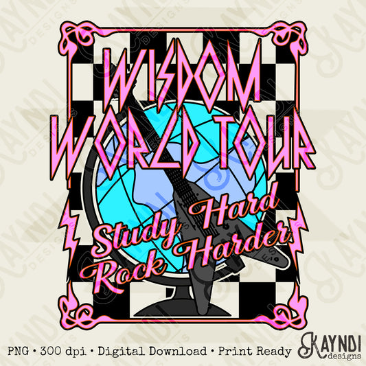 Wisdom World Tour Pink Sublimation Design PNG Digital Download Printable School Rock Kids Pink