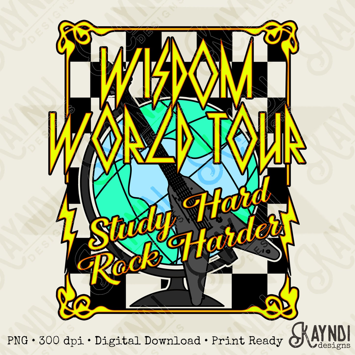 Wisdom World Tour Green Sublimation Design PNG Digital Download Printable School Rock Kids