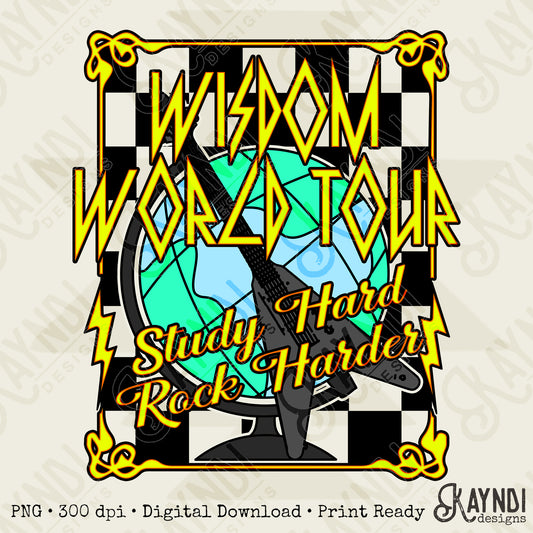 Wisdom World Tour Green Sublimation Design PNG Digital Download Printable School Rock Kids