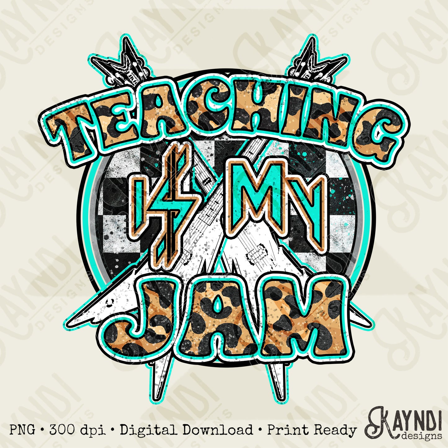 Teaching is my Jam Sublimation Design PNG Digital Download Printable School Rock Cheetah