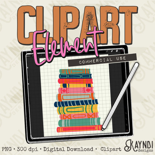Books Element PNG Digital Downloads Elements Commercial Use Colorful Stacked Books
