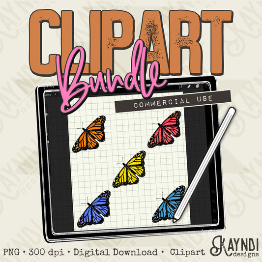 Butterflies Bundle Element PNG Digital Downloads Elements Commercial Use Colorful