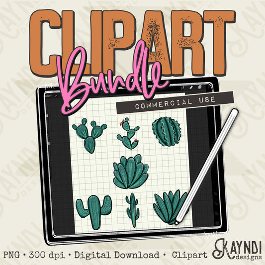 Cactus 4 Bundle Element PNG Digital Downloads Elements Commercial Use Desert Southwestern Cacti