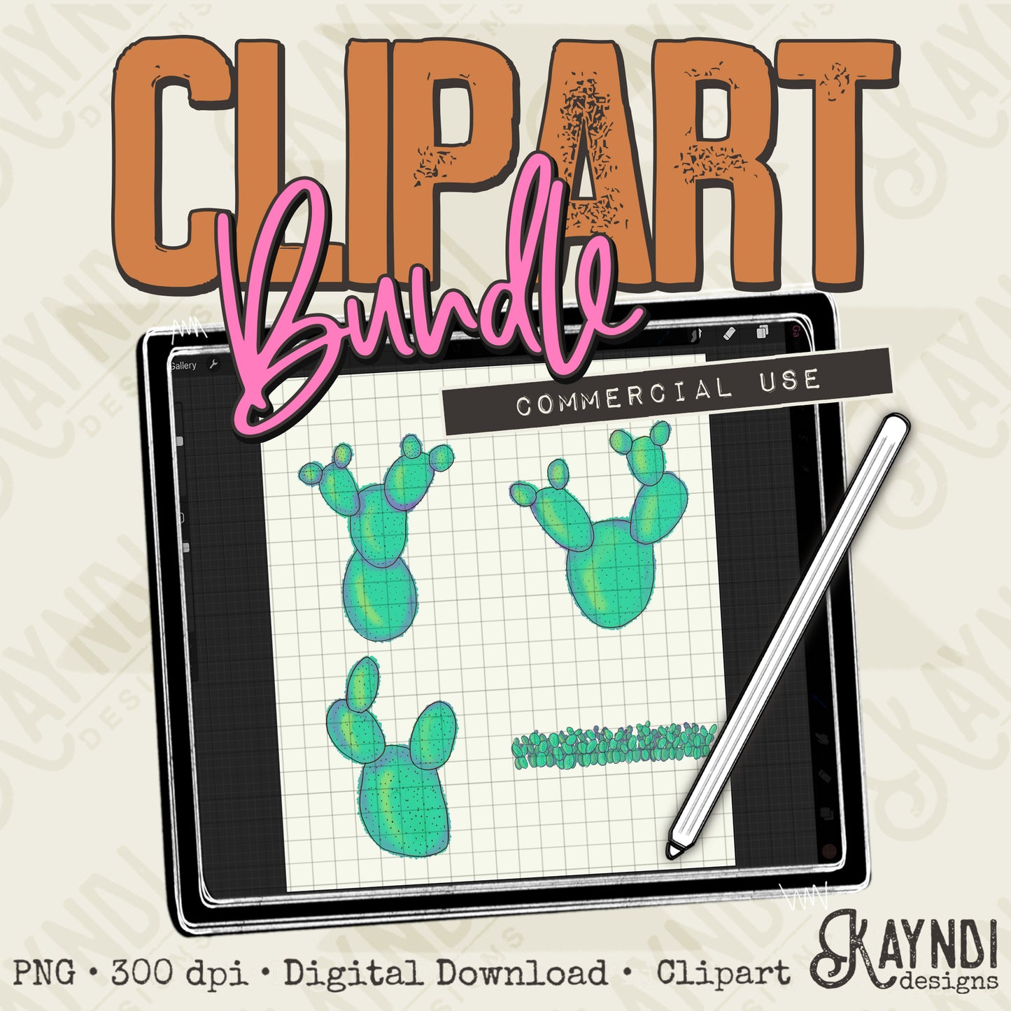 Cactus Bundle Element PNG Digital Downloads Elements Commercial Use Desert Southwestern Cacti