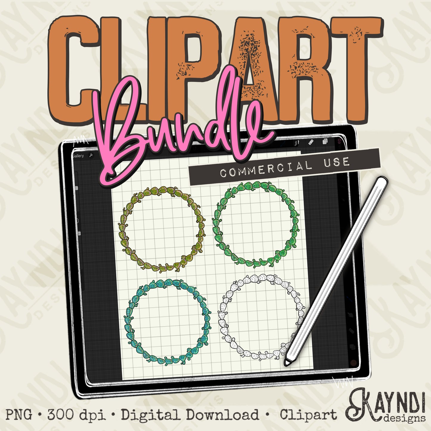 Cactus Frames Bundle Element PNG Digital Downloads Elements Commercial Use Desert Southwestern Cacti