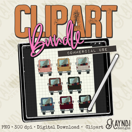 Christmas Trucks Clipart Element Bundle PNG Digital Downloads Elements Fillers Commercial Use