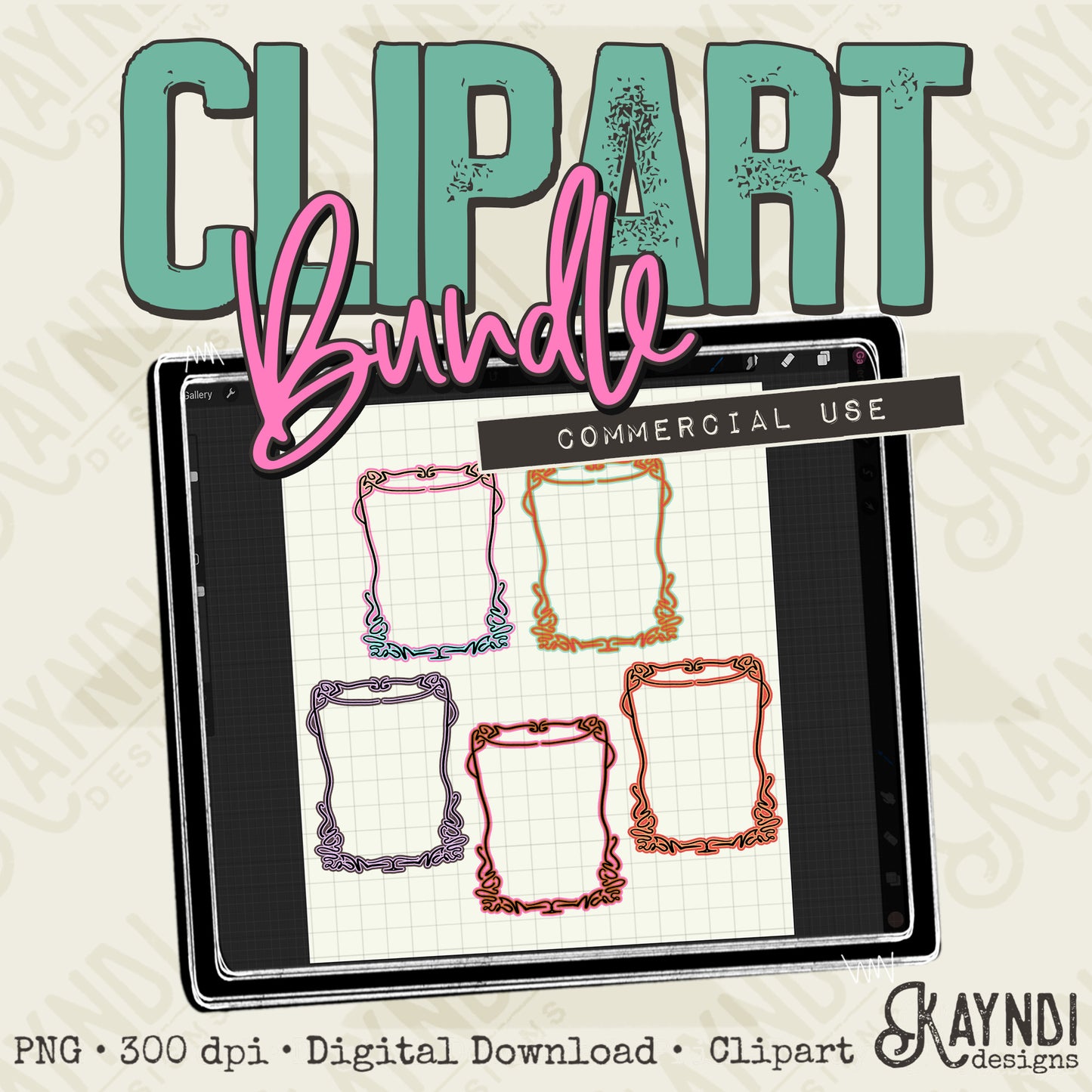 Hand Drawn Groovy Frames 2 Clipart Element PNG Digital Downloads Elements Fillers Commercial Use
