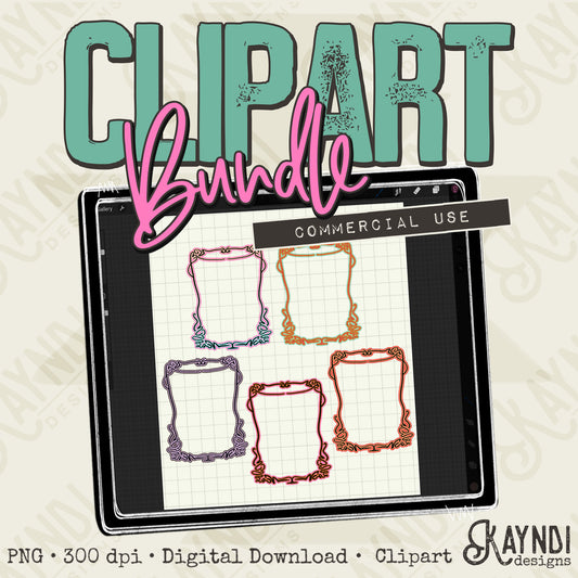Hand Drawn Groovy Frames 2 Clipart Element PNG Digital Downloads Elements Fillers Commercial Use