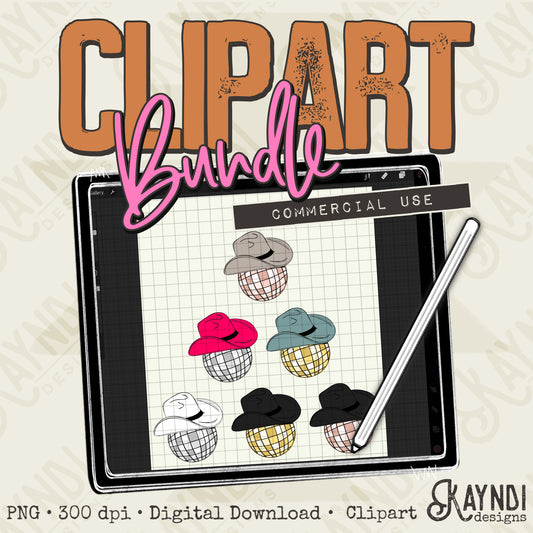 Cowboy Disco Balls Clipart Element Bundle PNG Digital Downloads Elements Fillers Commercial Use
