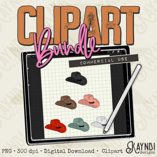 Cowboy Hats Style 3 Clipart Element Bundle PNG Digital Downloads Elements Fillers Commercial Use